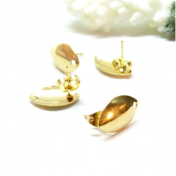 Boucles d’Oreille Puces Ovales Bombées 15mm – Acier Inoxydable 304 Doré