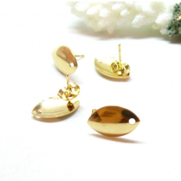 Boucles d’Oreille Puces Ovales Bombées 15mm – Acier Inoxydable 304 Doré