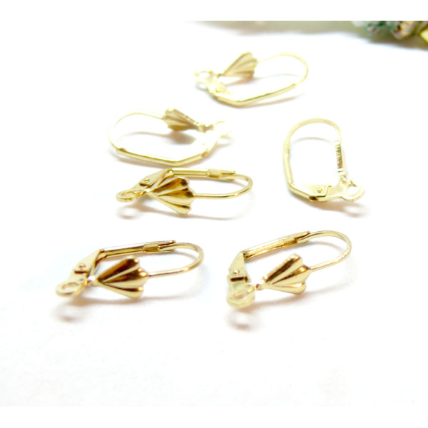 H11P21032G – Lot de 6 Boucles d'oreille Dormeuses Éventail 19mm – Acier Inoxydable 304 Doré 18KT