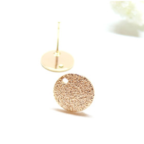 Boucles d' oreille, Puce avec trou 10mm Stardust, Laiton Doré à l'or fin 18K