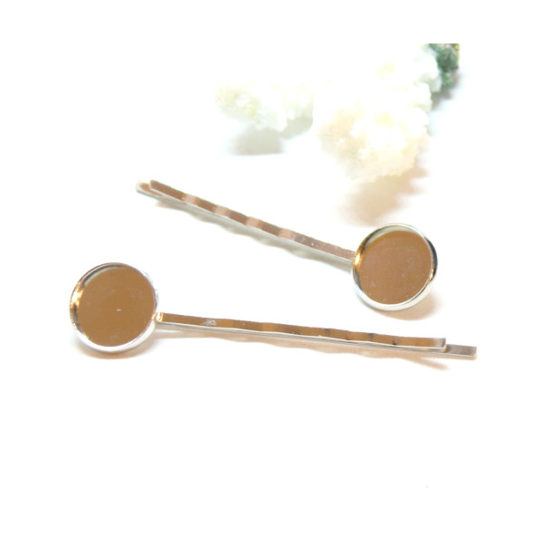 Supports de barrettes, bob pin, 14mm, laiton, finition Argent VIF, ronde qualité