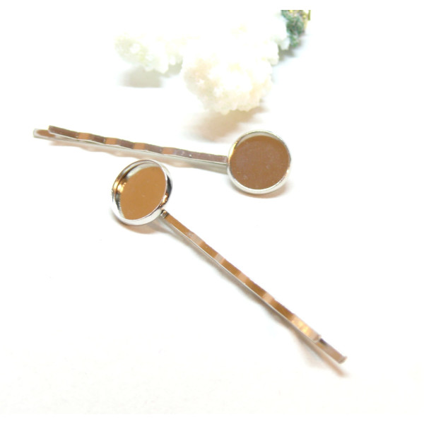 Supports de barrettes, bob pin, 14mm, laiton, finition Argent VIF, ronde qualité