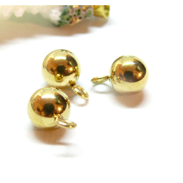 Pendentifs Bille 5mm, Acier Inoxydable 304 doré à l'or fin 18K, Placage PVD