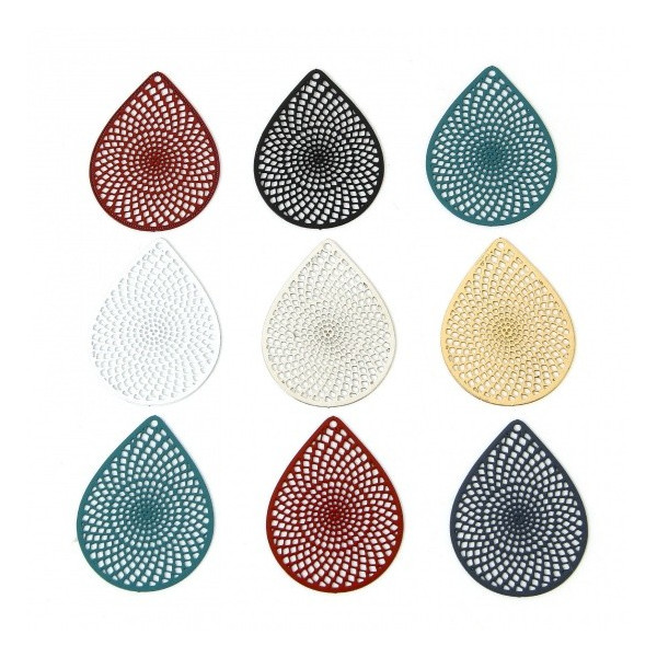 Estampes, Pendentifs Goutte 29mm, métal finition ROUGE