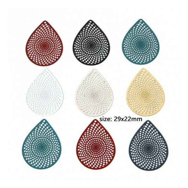 Estampes, Pendentifs Goutte 29mm, métal finition ROUGE