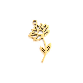 Pendentif Fleur sur tige 20 mm, symbole mois de Juillet, Acier Inoxydable 304 finition Doré