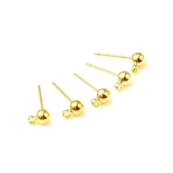 Boucles d'oreille, Puce Bille 3 mm avec attache, Acier Inoxydable 316, Doré à l'or fin 18K, Placage IONIQUE
