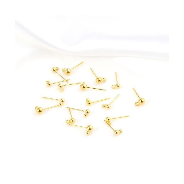 Boucles d'oreille, Puce Bille 3 mm avec attache, Acier Inoxydable 316, Doré à l'or fin 18K, Placage IONIQUE
