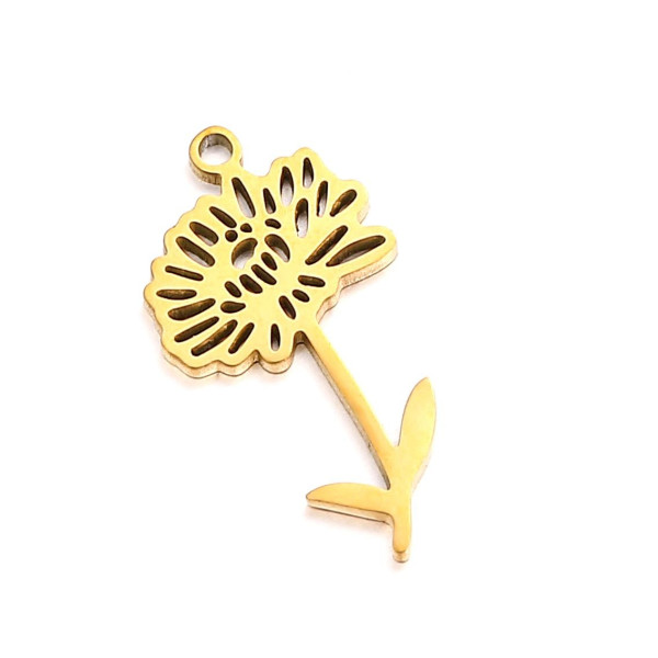 Pendentif Fleur sur tige 20 mm, symbole mois d' Avril, Acier Inoxydable 304 finition Doré