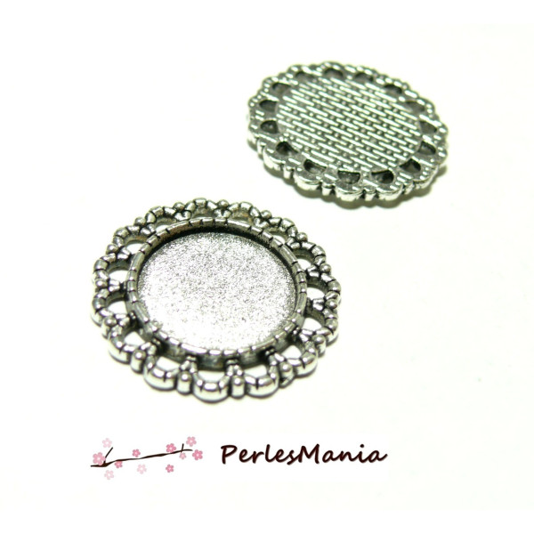 Supports de Connecteurs ROND,  ROUE ARTY pour cabochon 20mm, laiton finition Argent Antique