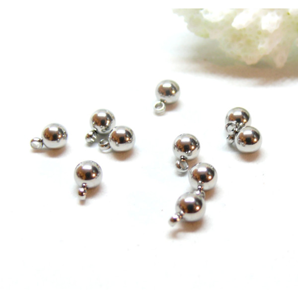 Pendentifs Bille 3mm, Acier Inoxydable 304 finition Argenté