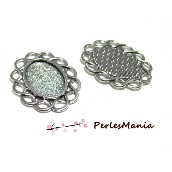 Pendentifs, connecteurs Ovale ENTRELACS 13 par 18mm, laiton finition Argent Antique