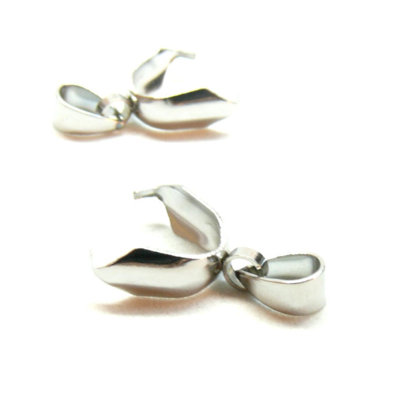Pendentifs, bélières à pince 9mm, Acier Inoxydable 304, finition Argent Platine