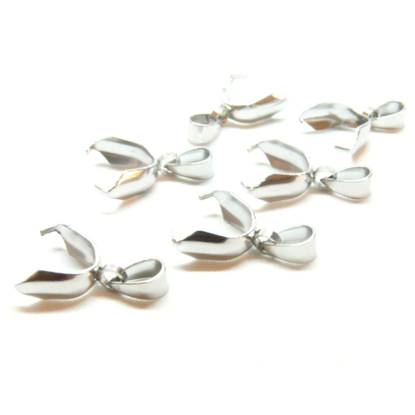 Pendentifs, bélières à pince 9mm, Acier Inoxydable 304, finition Argent Platine