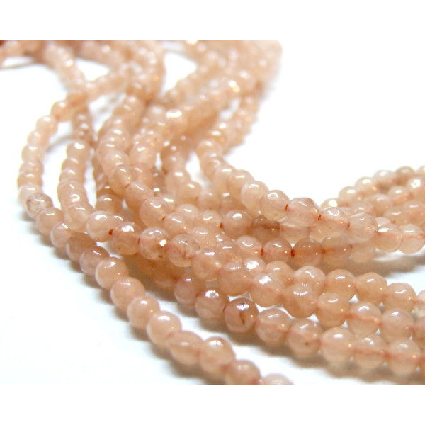 H11R344-3mm – Lot de 30 ou 60 Perles Rondes Agate Facettées 3 mm Vieux Rose Coloris 35