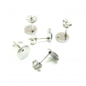 Boucles d'oreille, clou,  puce avec Trou 8mm, Acier Inoxydable finition Argent Platine avec embouts