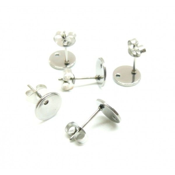 Boucles d'oreille, clou,  puce avec Trou 8mm, Acier Inoxydable finition Argent Platine avec embouts