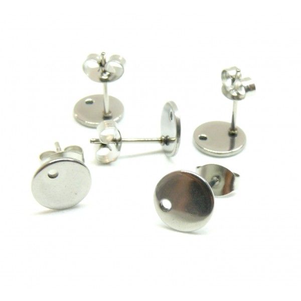Boucles d'oreille, clou,  puce avec Trou 8mm, Acier Inoxydable finition Argent Platine avec embouts