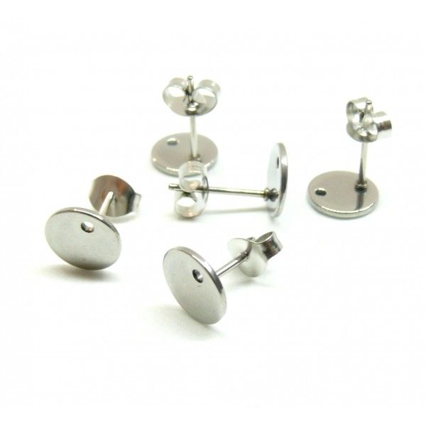 Boucles d'oreille, clou,  puce avec Trou 8mm, Acier Inoxydable, finition Argent Platine avec embouts