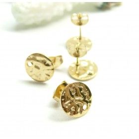 Puces Clous d'Oreille Rond Martelé 10mm – Acier Inoxydable 304 Doré à l'Or fin 18K