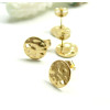 Boucles d'oreille Puces, Clous Rond Martelé 8mm avec trou,  Acier Inoxydable 304, finition Doré à l' Or fin 18K, avec embouts
