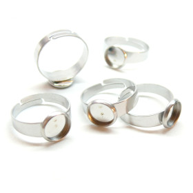 Supports de Bagues pour Cabochon Rond 10mm, Acier Inoxydable 304 finition Argenté