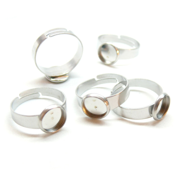 Supports de Bagues pour Cabochon Rond 10mm, Acier Inoxydable 304 finition Argenté