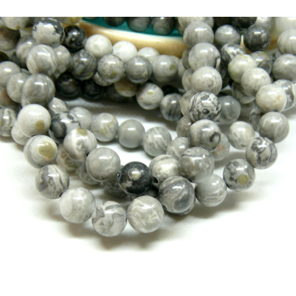 Perles rondes 8mm, Jaspe Picasso