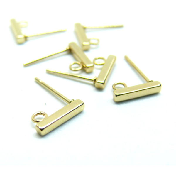 Boucles d'oreilles Puce, Rectangle 10mm avec attache, Acier inoxydable 304, finition Doré à l'or fin 18K