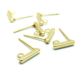 Boucles d'oreilles Puce, Rectangle 10mm avec attache, Acier inoxydable 304, finition Doré à l'or fin 18K