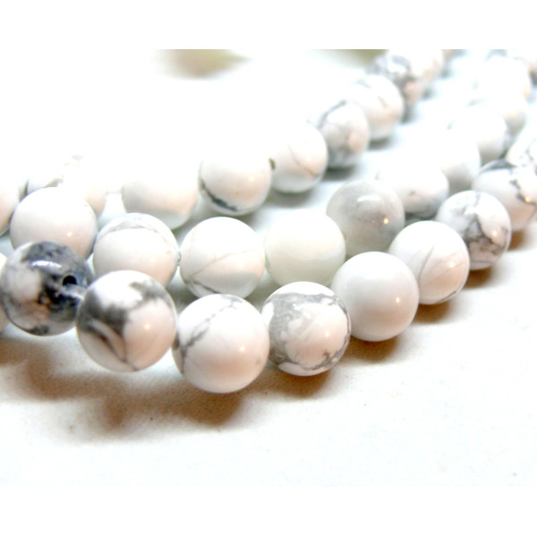 Perles Rondes Turquoise Howlite naturelle Blanc veinée 6mm