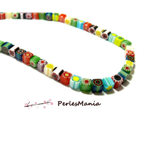 Perles forme Cube 6mm, verre Millefiori Multicolores