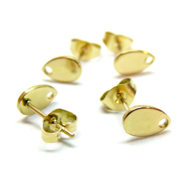 Boucles d'oreille, clou mini Goutte 10 par 6mm,  puce avec Trou Acier Inoxydable coloris Doré, Placage IONIQUE