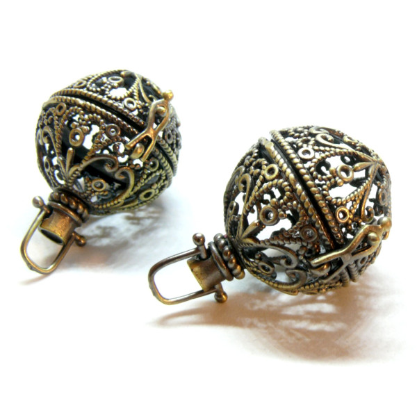 Pendentif Cage Bola de Grossesse, Multi Fleurs pour Bola 18mm, laiton finition Bronze