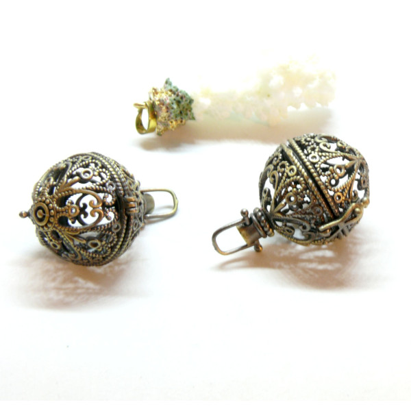 Pendentif Cage Bola de Grossesse, Multi Fleurs pour Bola 18mm, laiton finition Bronze
