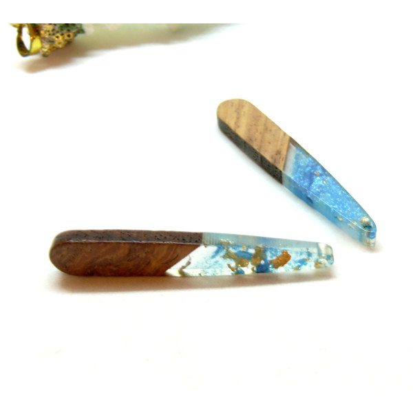 Pendentifs longue Goutte en Bois et résine 44mm