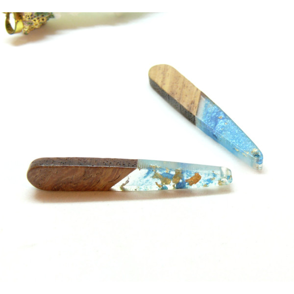 Pendentifs longue Goutte en Bois et résine 44mm