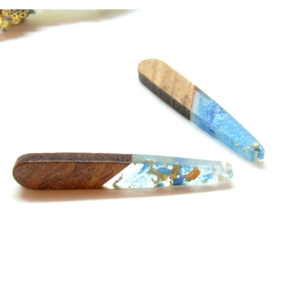 Pendentifs longue Goutte en Bois et résine 44mm