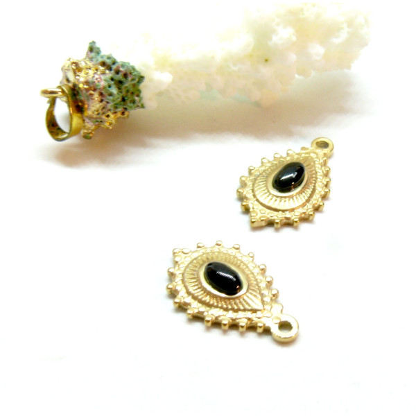 Pendentif  Boho Chic Goutte 22 par 14mm, Agate, Acier Inoxydable 304 finition Doré