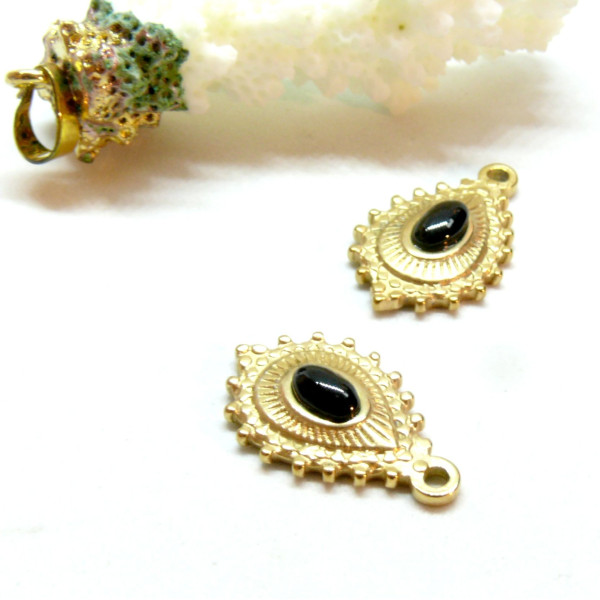 Pendentif  Boho Chic Goutte 22 par 14mm, Agate, Acier Inoxydable 304 finition Doré