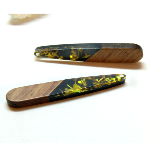 Pendentifs longue Goutte en Bois et résine 44mm