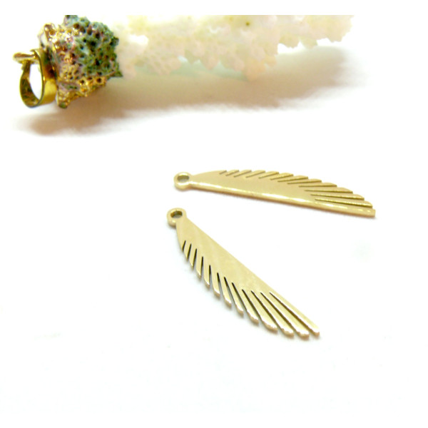 Pendentifs Plumes 28mm, Acier Inoxydable 304 finition Doré
