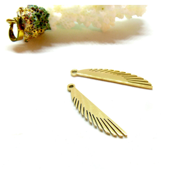 Pendentifs Plumes 28mm, Acier Inoxydable 304 finition Doré