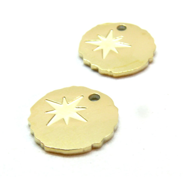 Pendentifs Etoile 15mm, Acier Inoxydable 316L, finition Doré à l'or fin 18K,  Placage IONIQUE