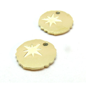 Pendentifs Etoile 15mm, Acier Inoxydable 316L, finition Doré à l'or fin 18K,  Placage IONIQUE