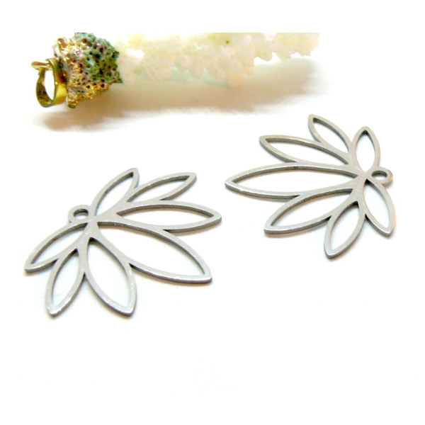 Pendentifs Fleurs de Lotus 34mm, Acier Inoxydable 304 finition Argenté