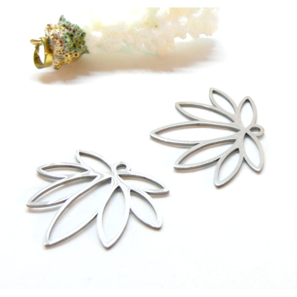 Pendentifs Fleurs de Lotus 34mm, Acier Inoxydable 304 finition Argenté