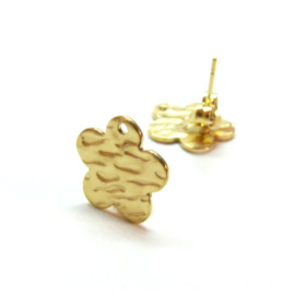Boucles d'oreille Puces Fleur Martelée 12mm avec trou, Acier Inox Doré 18K, IONIQUE