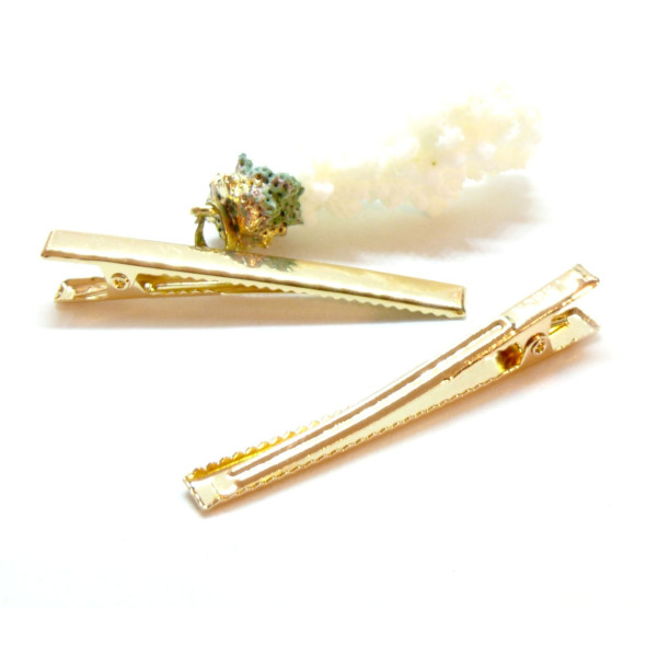 Longues Pinces, Barrette Crocodile 60mm, métal coloris Doré