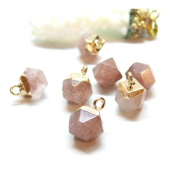 Quartz Rose avec métal finition Doré